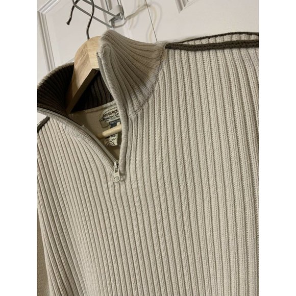 AMERICAN RAG Cie Men's Sz‎ L 1/4 Zip Sweater Cream Brown 100% Cotton - Picture 3 of 7